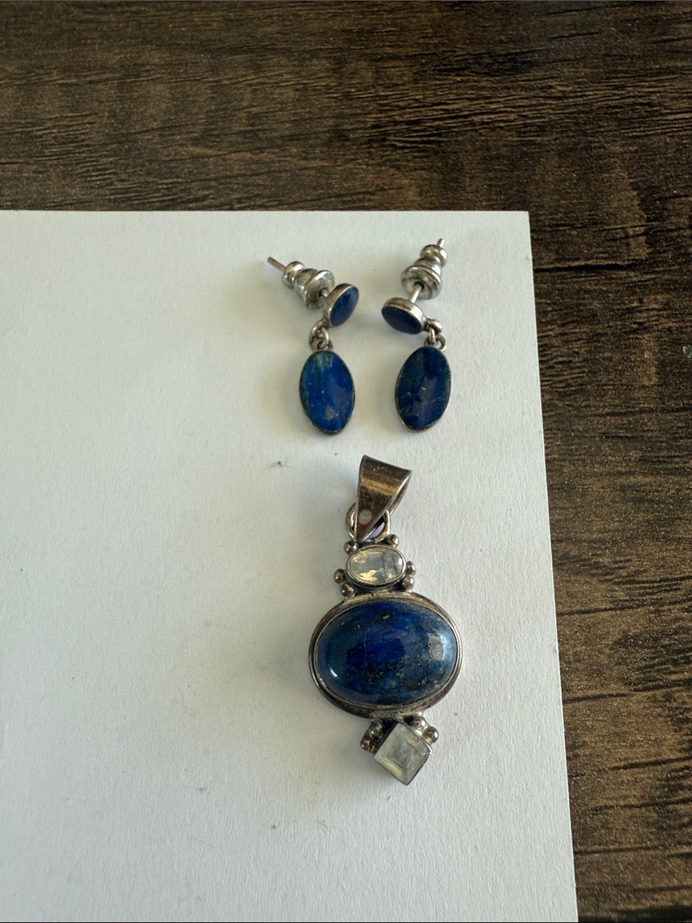 Sterling Silver Lapis Lazuli Pendant and Earrings Set - Deep Blue